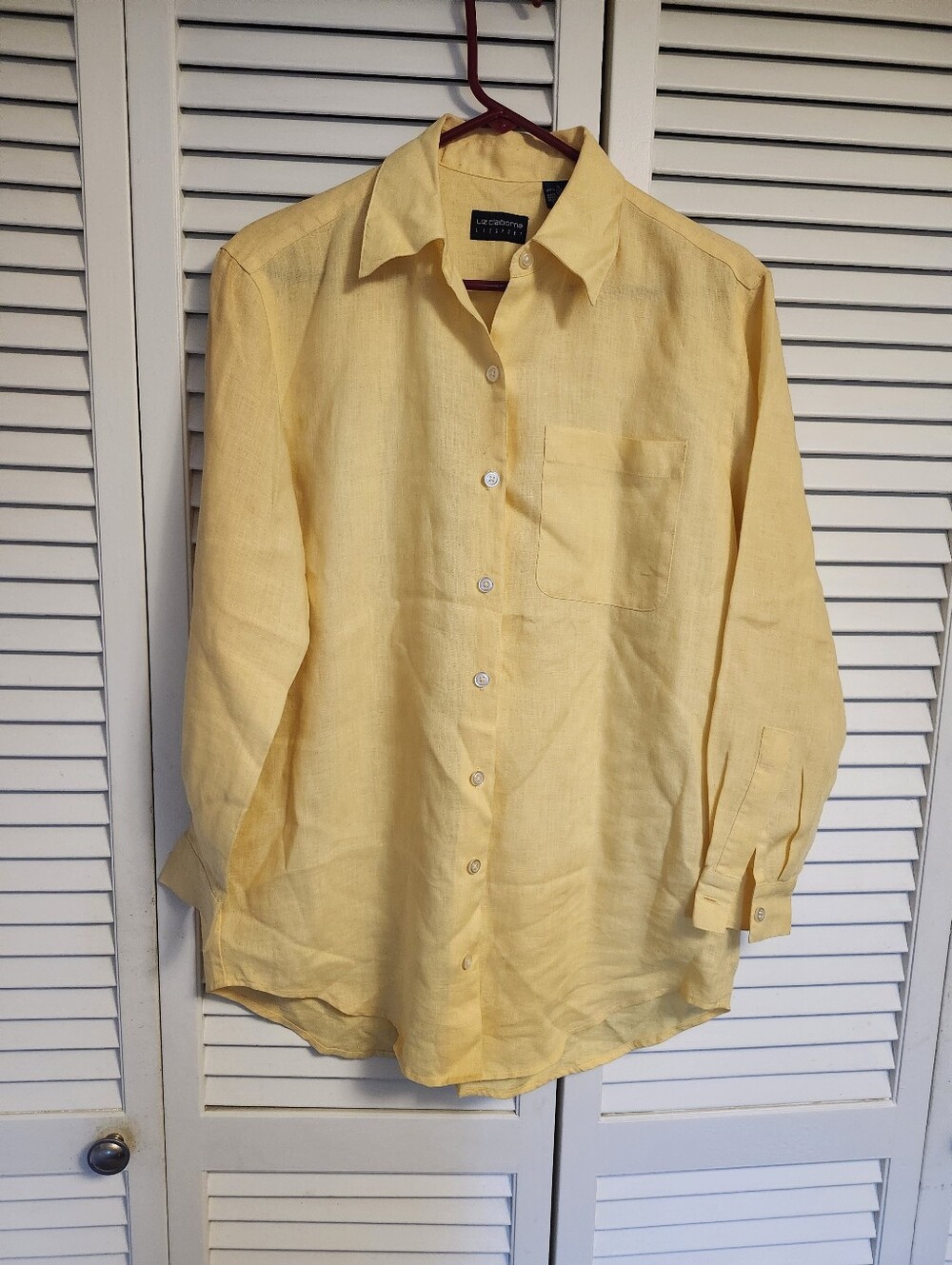 Liz Claiborn Long Sleeved Yellow Linen Button-Down Shirt New No Tag